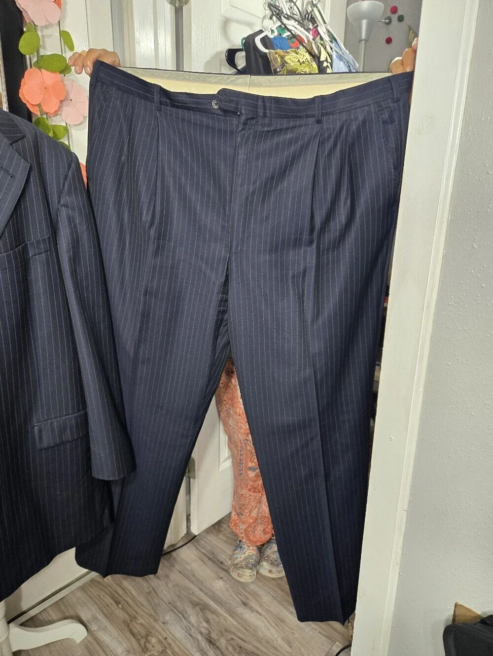 Vintage Burberry For Rochester Blue Pinstripe Wool Suit Size 50 XLG Big And Tall